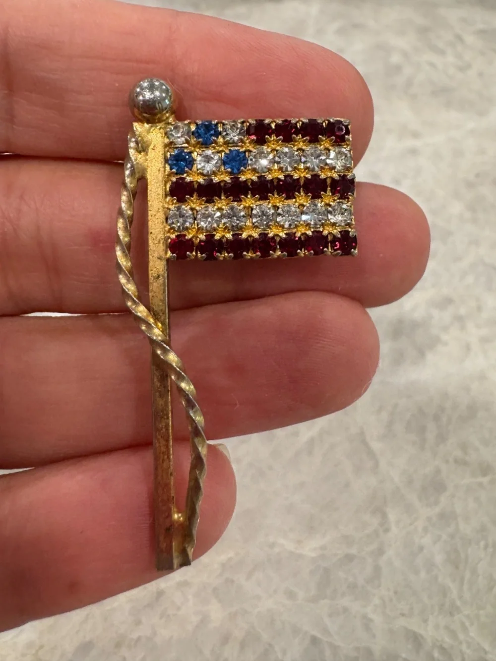 Vintage American Flag Rhinestone Pin Brooch